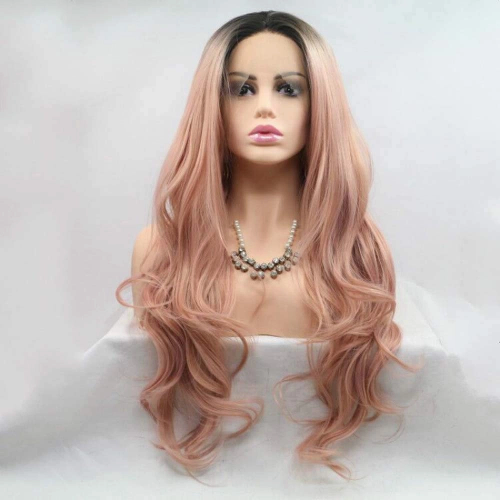 xiweiya Peach Color Ombre Wigs Long Body Wave 13x3 Lace Wigs Synthetic Pink Lace Front Wigs For Women 180% Density Hair Heat Resistant Fiber Hair-Replacement Wigs 26inch