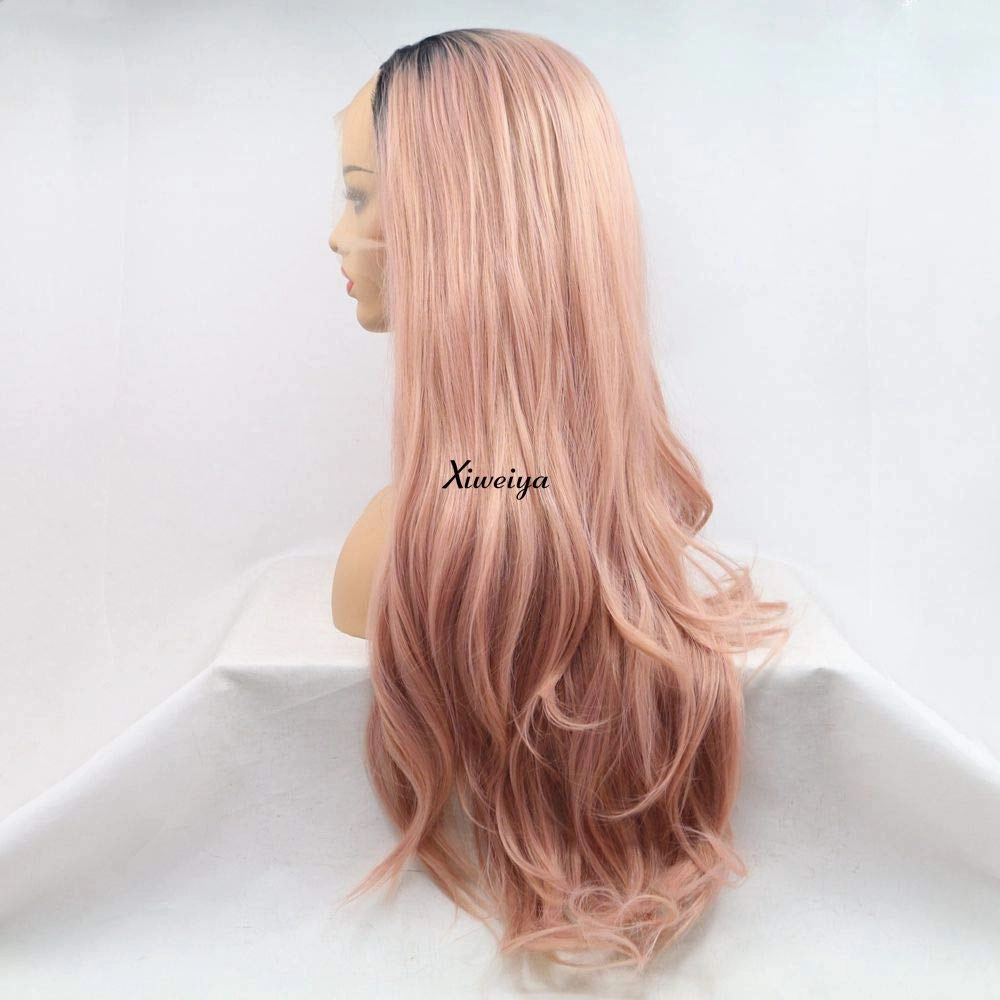 xiweiya Peach Color Ombre Wigs Long Body Wave 13x3 Lace Wigs Synthetic Pink Lace Front Wigs For Women 180% Density Hair Heat Resistant Fiber Hair-Replacement Wigs 26inch