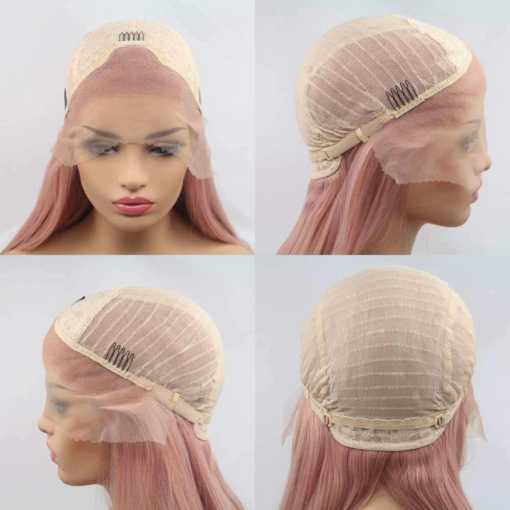 xiweiya Peach Color Ombre Wigs Long Body Wave 13x3 Lace Wigs Synthetic Pink Lace Front Wigs For Women 180% Density Hair Heat Resistant Fiber Hair-Replacement Wigs 26inch