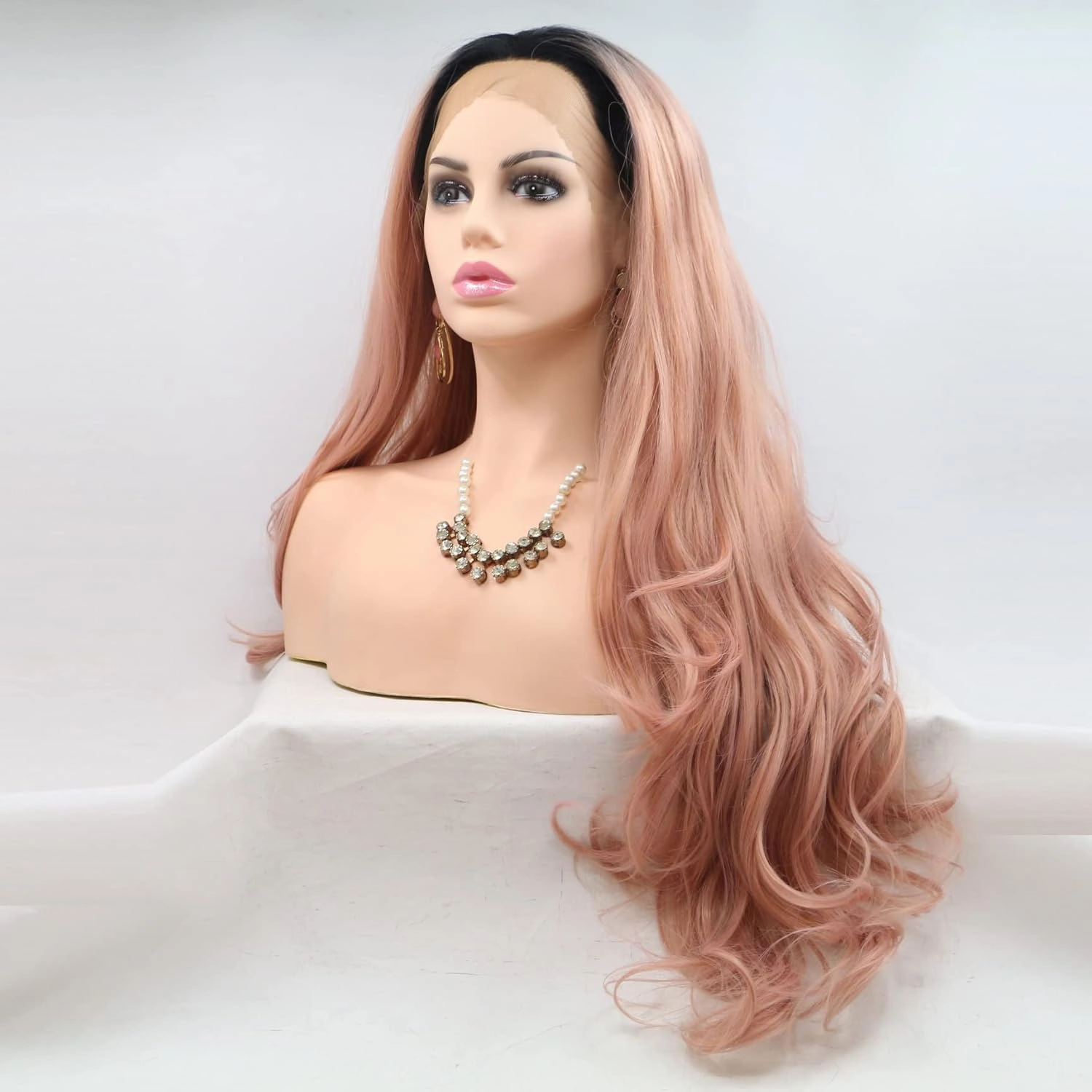xiweiya Peach Color Ombre Wigs Long Body Wave 13x3 Lace Wigs Synthetic Pink Lace Front Wigs For Women 180% Density Hair Heat Resistant Fiber Hair-Replacement Wigs 26inch