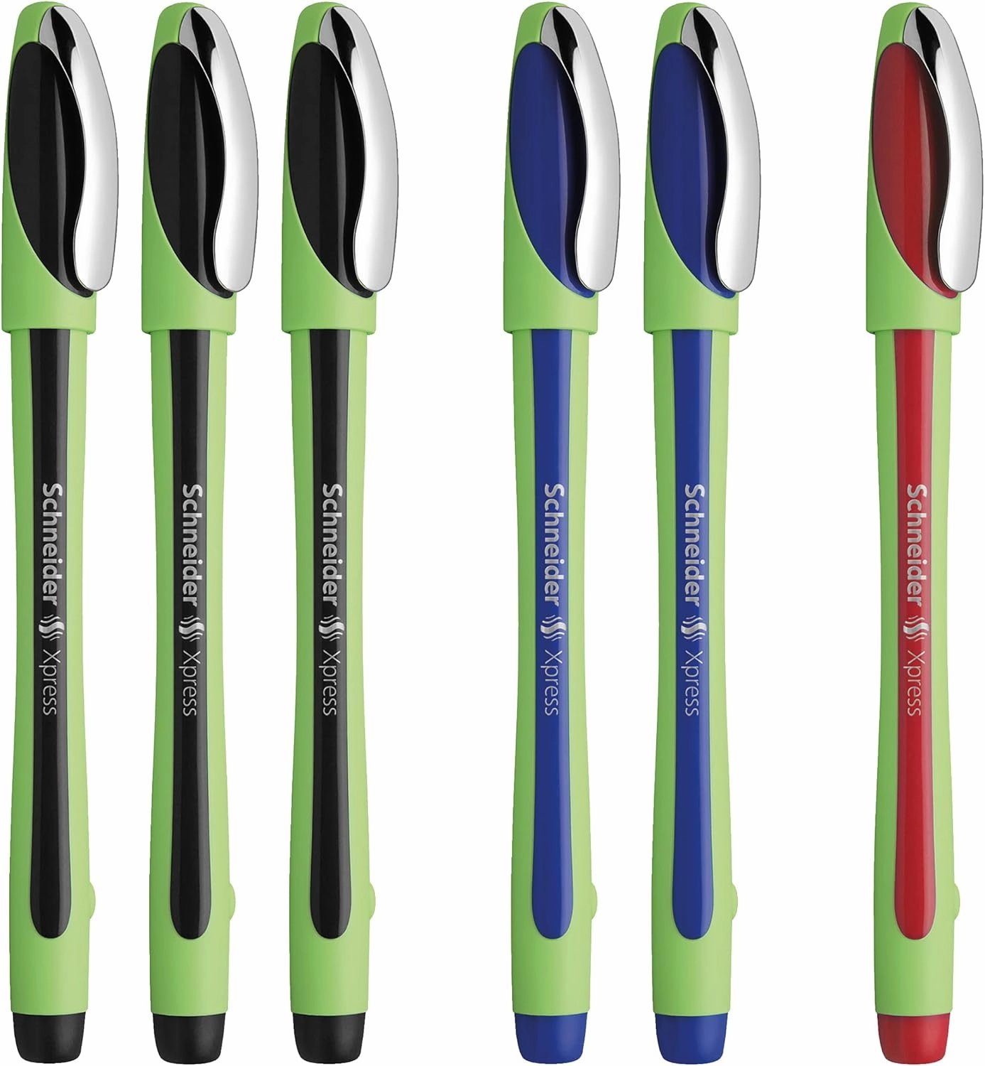Xpress Fineliner Pens By Schneider, 0.8mm Fiber Tip, Includes 3 Black, 2 Blue, 1 Red
