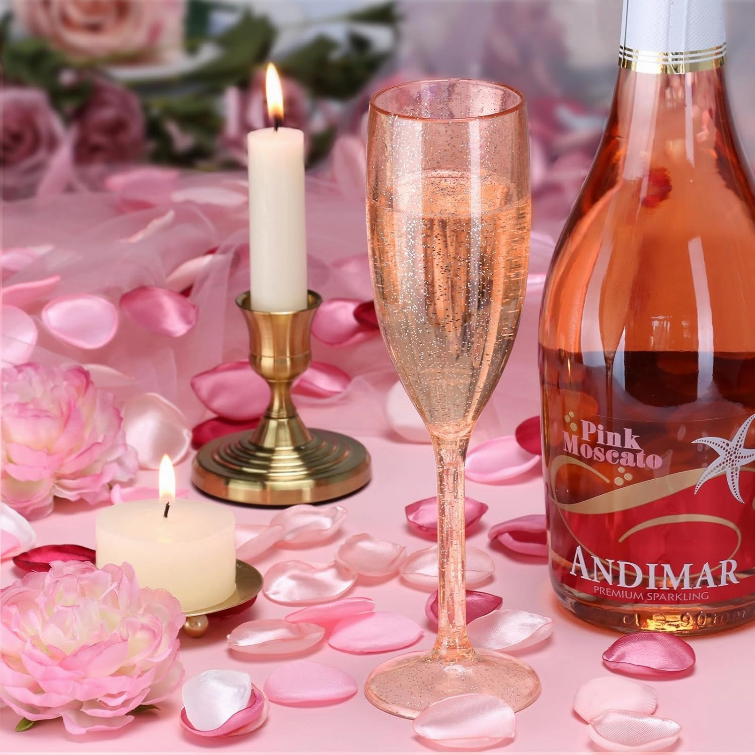 XUWAIDSGN 10 Pcs Champagne Flutes Plastic Wine Glasses Bulk Vintage Champagne Flutes Mimosa Bar Glasses Stemmed Drinking Cups 5.4OZ for Christmas Birthday Wedding Bride (10, Rose gold glitter)