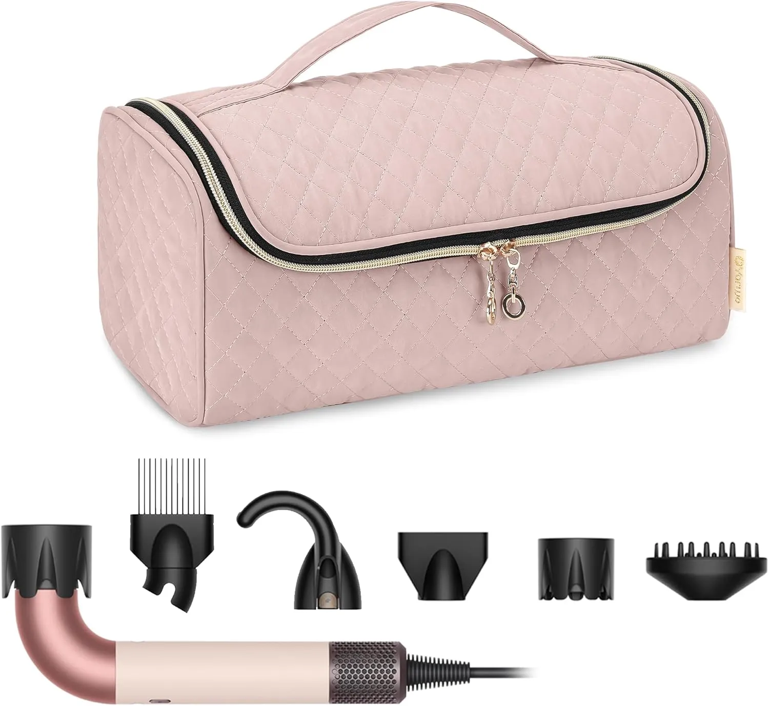 Yarwo 𝟐𝟎𝟐𝟓 𝐍𝐄𝐖 Carrying Case Compatible with Dyson Supersonic r Hair Dryer, Padded Blow Dryer Travel Bag with Top Handle and Wide Magic Strap Fit for Complete Supersonic Accessories, Dusty Rose