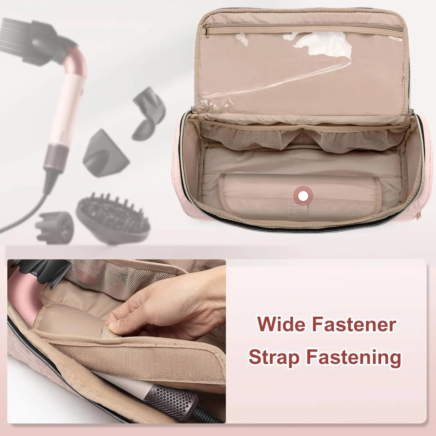 Yarwo 𝟐𝟎𝟐𝟓 𝐍𝐄𝐖 Carrying Case Compatible with Dyson Supersonic r Hair Dryer, Padded Blow Dryer Travel Bag with Top Handle and Wide Magic Strap Fit for Complete Supersonic Accessories, Dusty Rose