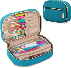 Yarwo Crochet Hook Case, Travel Organizer Bag for Crochet Hooks, Aluminum Crochet Hooks, and Crochet Supplies, Teal (Bag Only)