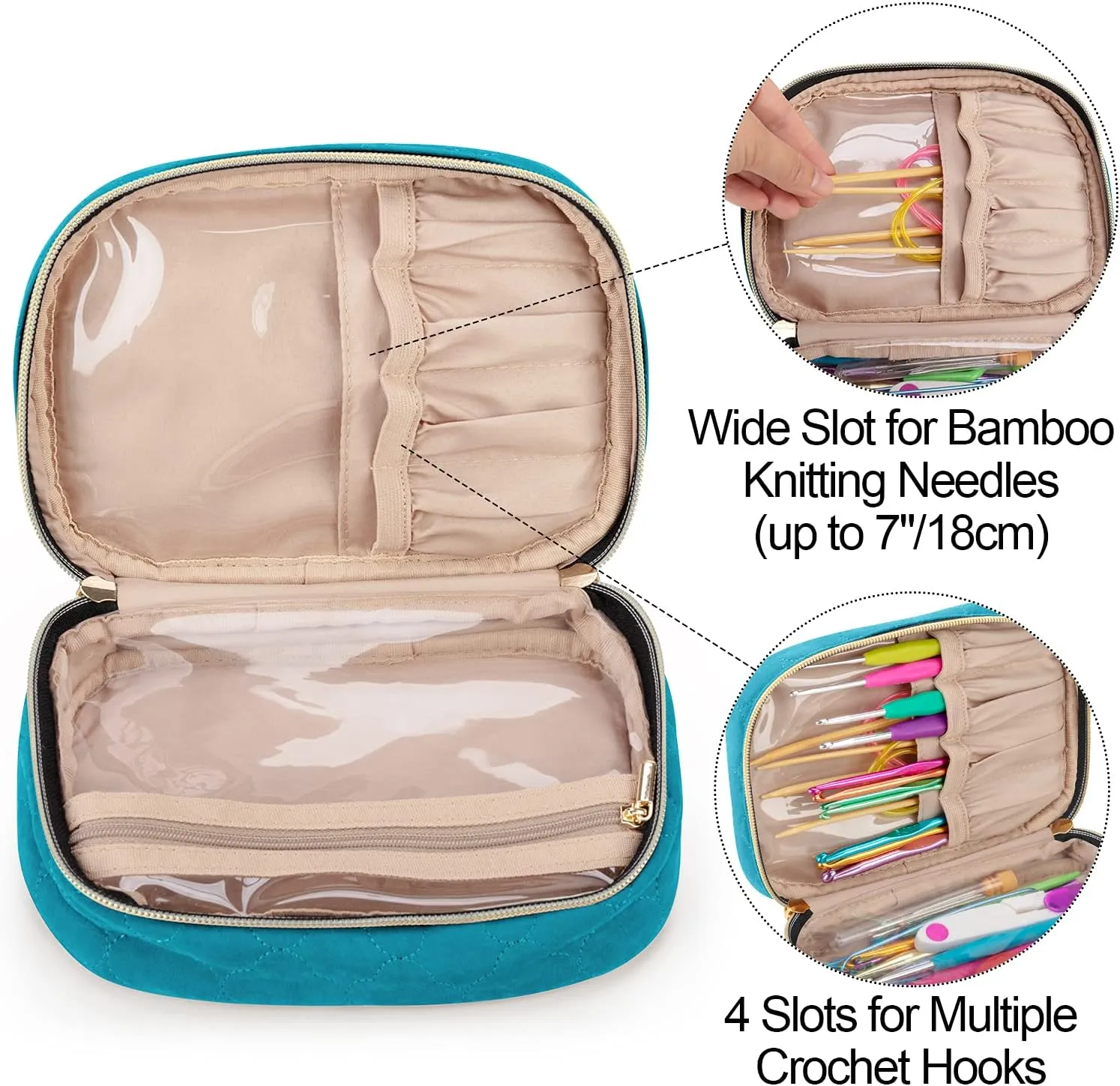Yarwo Crochet Hook Case, Travel Organizer Bag for Crochet Hooks, Aluminum Crochet Hooks, and Crochet Supplies, Teal (Bag Only)
