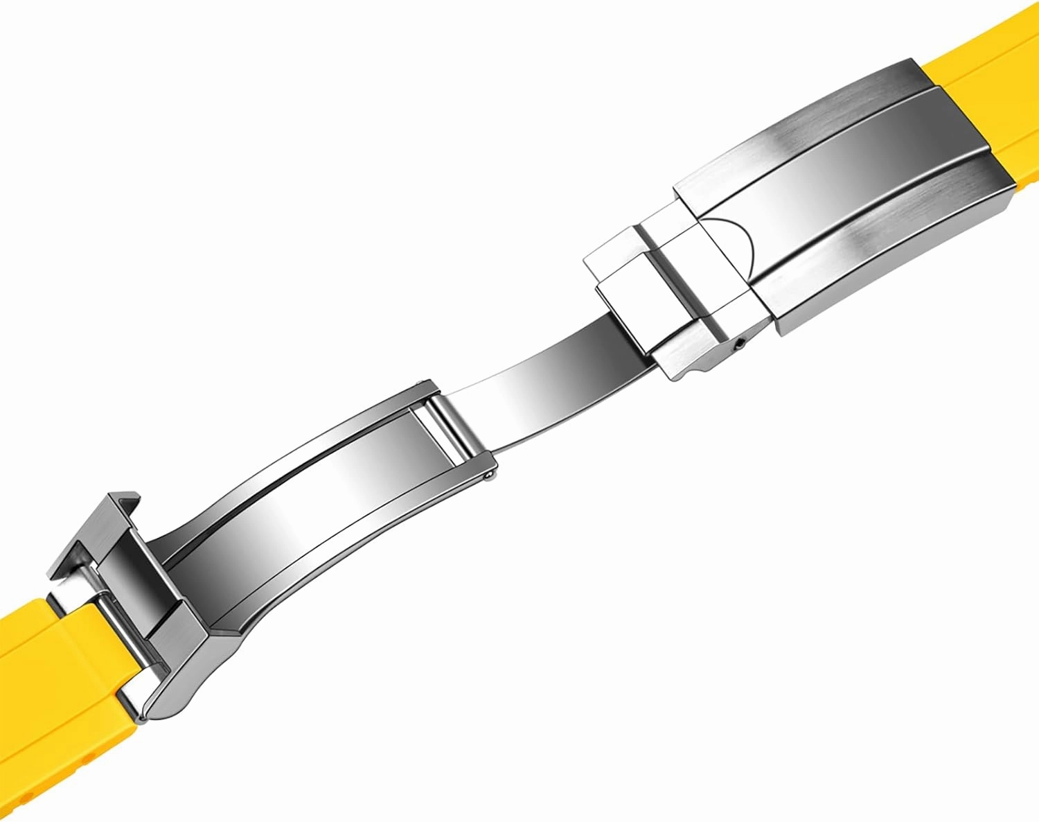 YISIWERA 20mm 22mm Rubber Watch Band Curved Ends Craftsmanship Silicone Watch Bands Strap Solid High Polised Brushed Double Lock Mechanical Buckle for Men Women