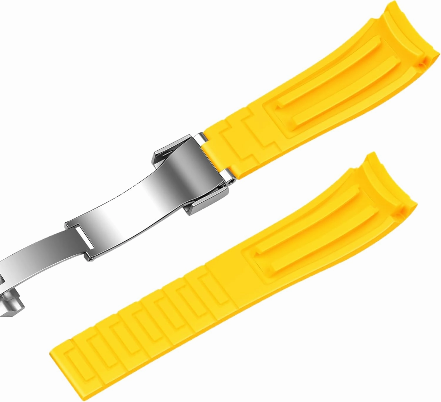 YISIWERA 20mm 22mm Rubber Watch Band Curved Ends Craftsmanship Silicone Watch Bands Strap Solid High Polised Brushed Double Lock Mechanical Buckle for Men Women