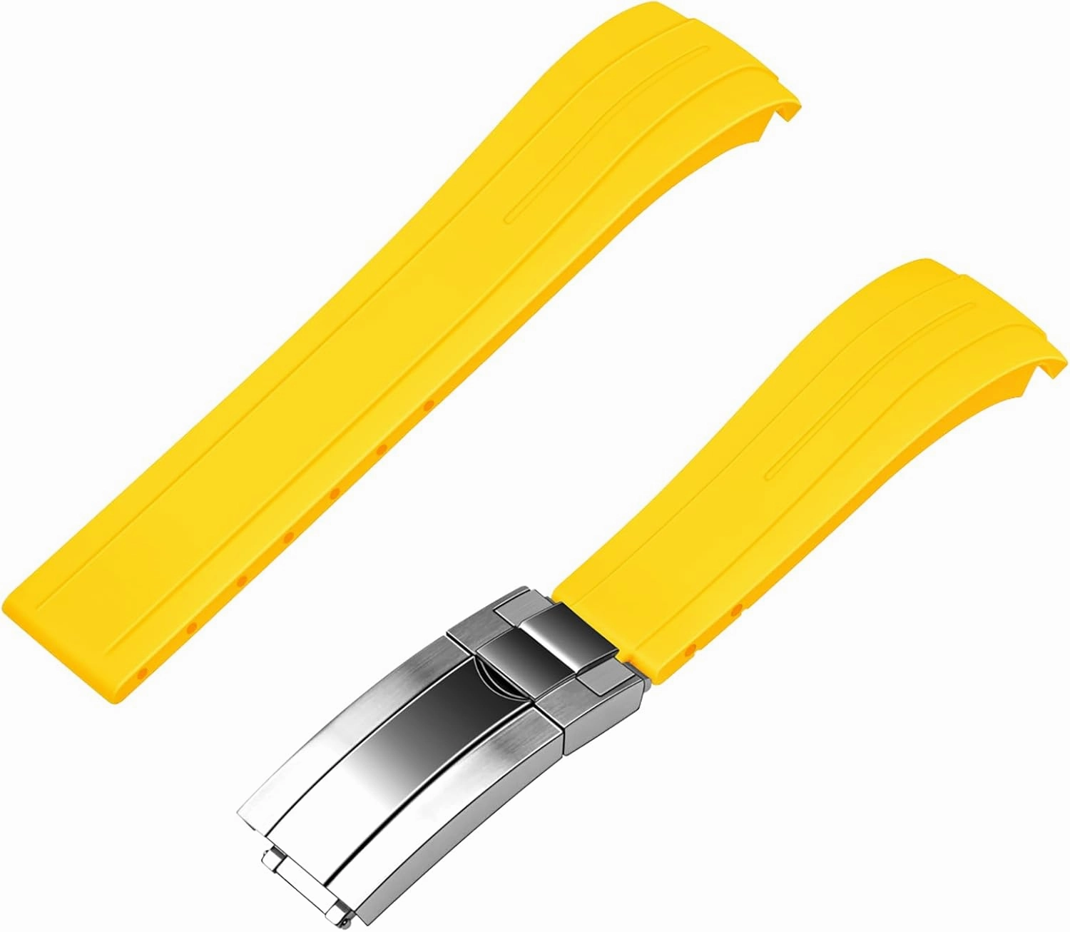 YISIWERA 20mm 22mm Rubber Watch Band Curved Ends Craftsmanship Silicone Watch Bands Strap Solid High Polised Brushed Double Lock Mechanical Buckle for Men Women