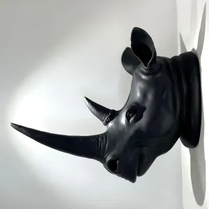 YL Crafts-Resin Rhino Head Sculpture Animal Wall Decor Art, 14 by 10.8 by 6.8 inches, Black