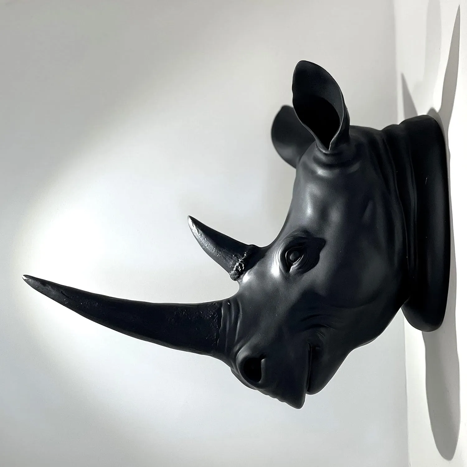 YL Crafts-Resin Rhino Head Sculpture Animal Wall Decor Art, 14 by 10.8 by 6.8 inches, Black
