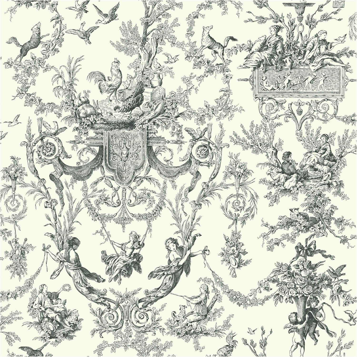 York Wallcoverings Ashford Toiles Old World Toile Prepasted Removable Wallpaper, White/Black