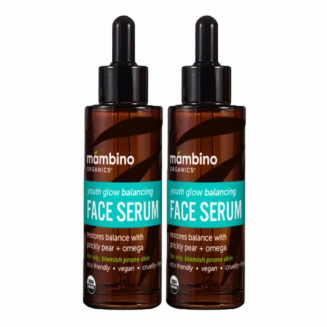 Youth Glow Balancing Serum – Organic, Face Serum with Tunisian Prickly Pear – Nourishing Omegas & Vitamin C for Oily, Blemish-Prone Skin – Cruelty-Free Skin Care by Mambino Organics, 2-Pack 1 fl oz