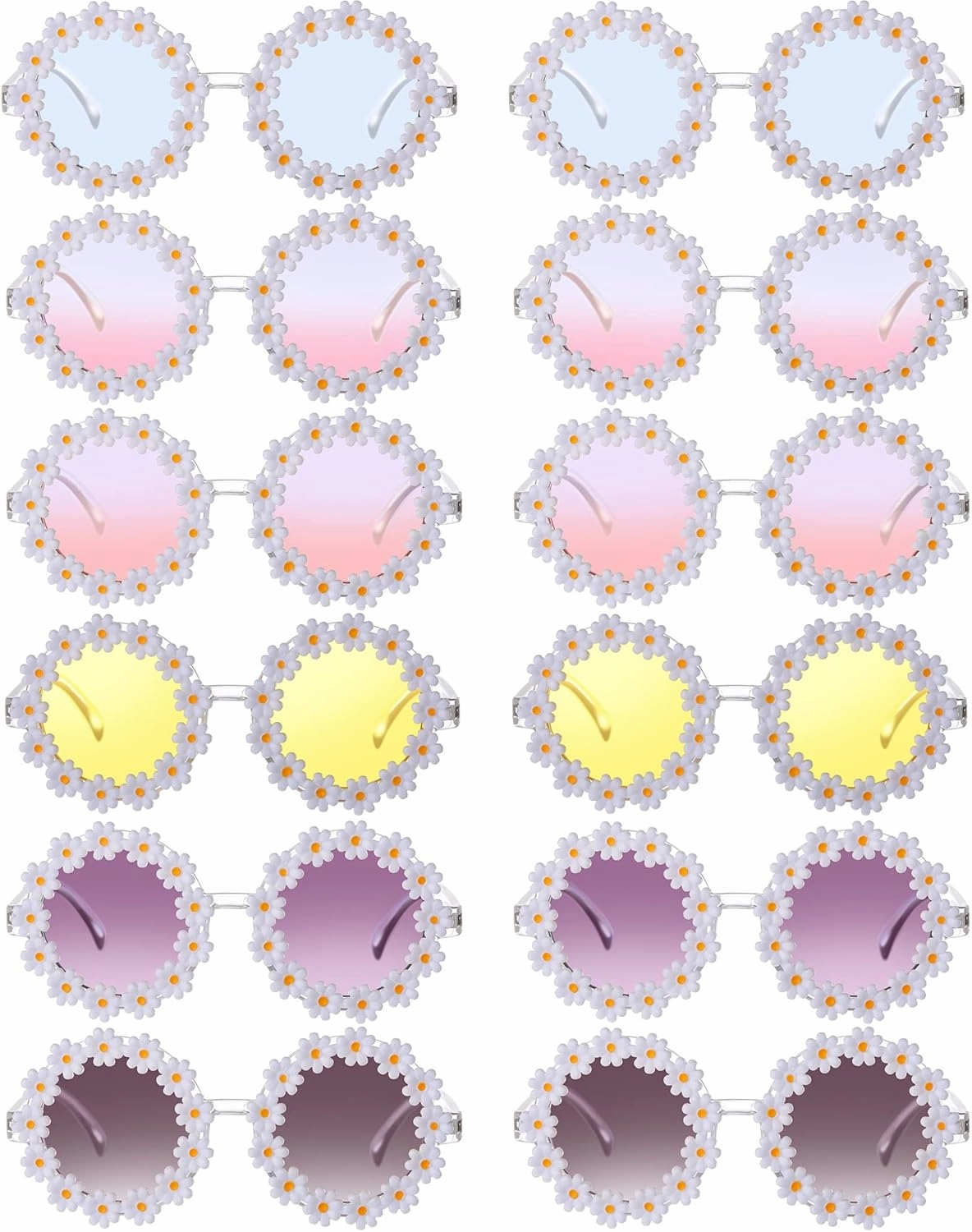 Yunsailing 12 Pairs Daisy Sunglasses for Women cute Retro Flower Sunglasses for Adult Pink Disco Party Accessories