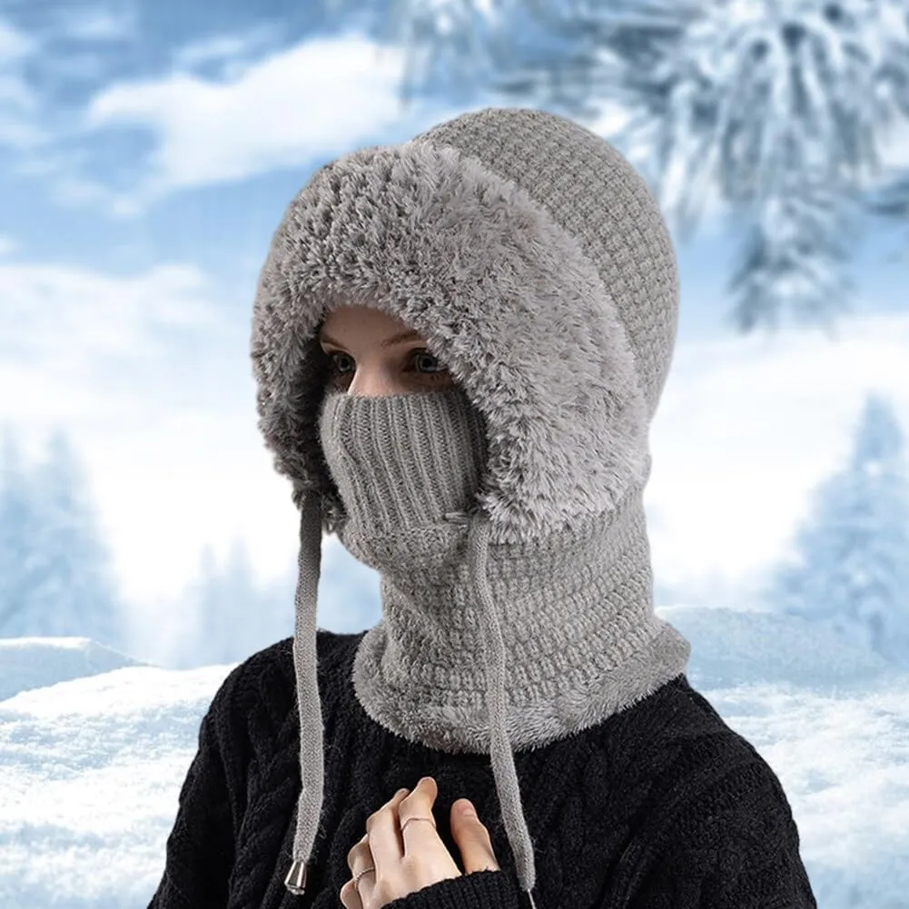 Zcargel 3 in 1 Women's Winter Hat, Women Balaclava Hat 55cm-60cm Warm Neck Warmer Sets Thick Soft Knitted for Outdoor Skiing