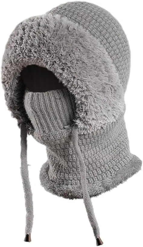 Zcargel 3 in 1 Women's Winter Hat, Women Balaclava Hat 55cm-60cm Warm Neck Warmer Sets Thick Soft Knitted for Outdoor Skiing