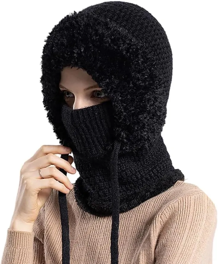 Zcargel 3 in 1 Women's Winter Hat, Women Balaclava Hat 55cm-60cm Warm Neck Warmer Sets Thick Soft Knitted for Outdoor Skiing