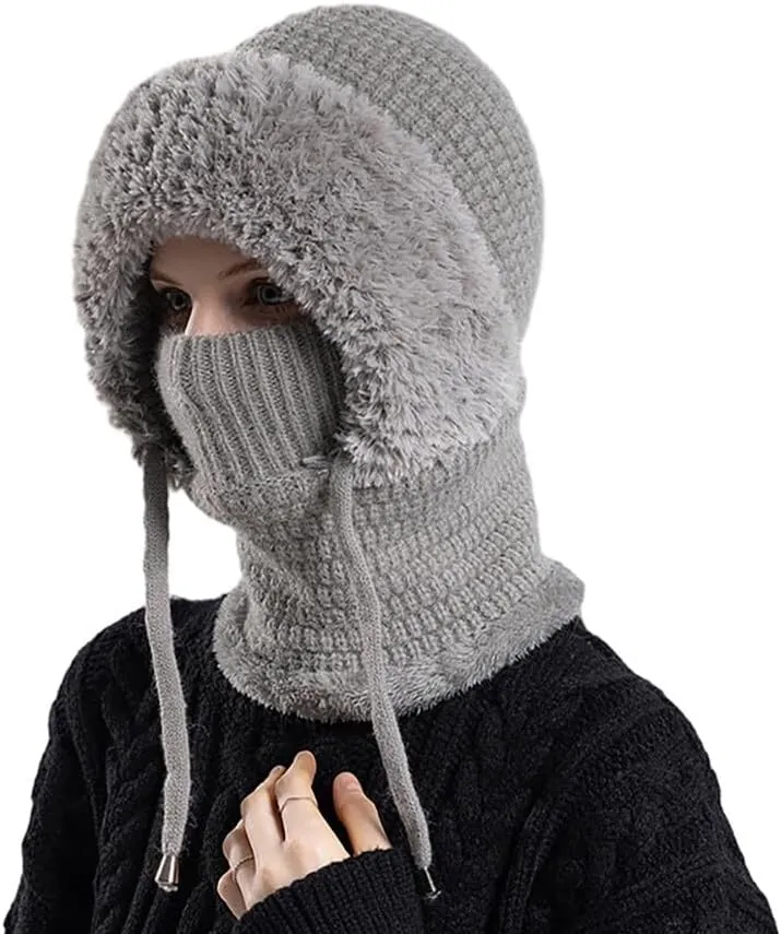 Zcargel 3 in 1 Women's Winter Hat, Women Balaclava Hat 55cm-60cm Warm Neck Warmer Sets Thick Soft Knitted for Outdoor Skiing