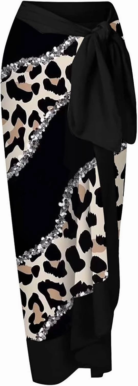 ZDRZK Sexy Sparkly One Piece Swimsuit with Beach Coverups Cute Printed Push Up Bikini Set Two Piece Wrap Skirt Bathing Suit