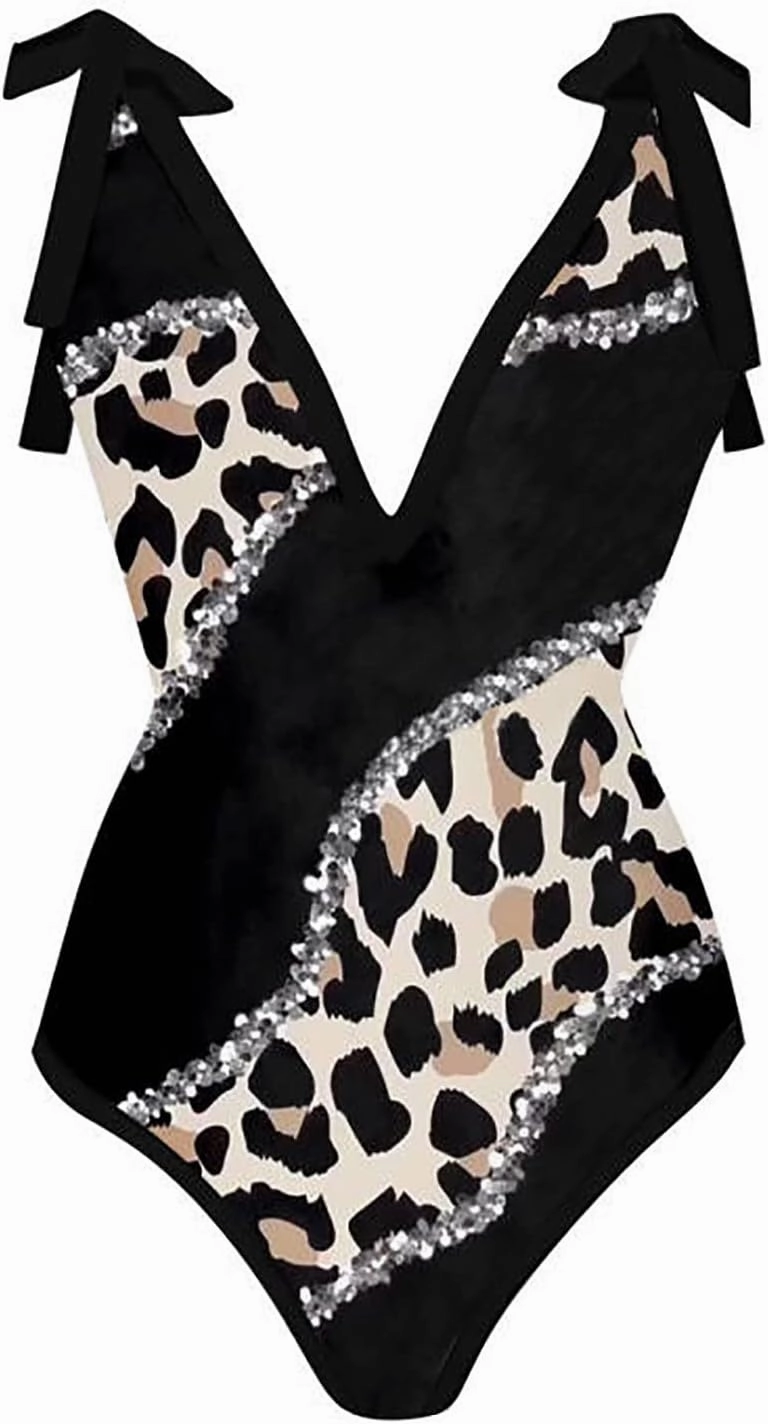 ZDRZK Sexy Sparkly One Piece Swimsuit with Beach Coverups Cute Printed Push Up Bikini Set Two Piece Wrap Skirt Bathing Suit