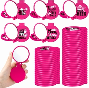 Zhehao 50 Pcs Cheerleader Mirror Gifts Compact Mirror Bulk Folding Pocket Purse Mirror Inspirational Cheer Gifts Travel Portable Mini Makeup Mirror for Cheerleading Team Graduation Friendship(Pink)