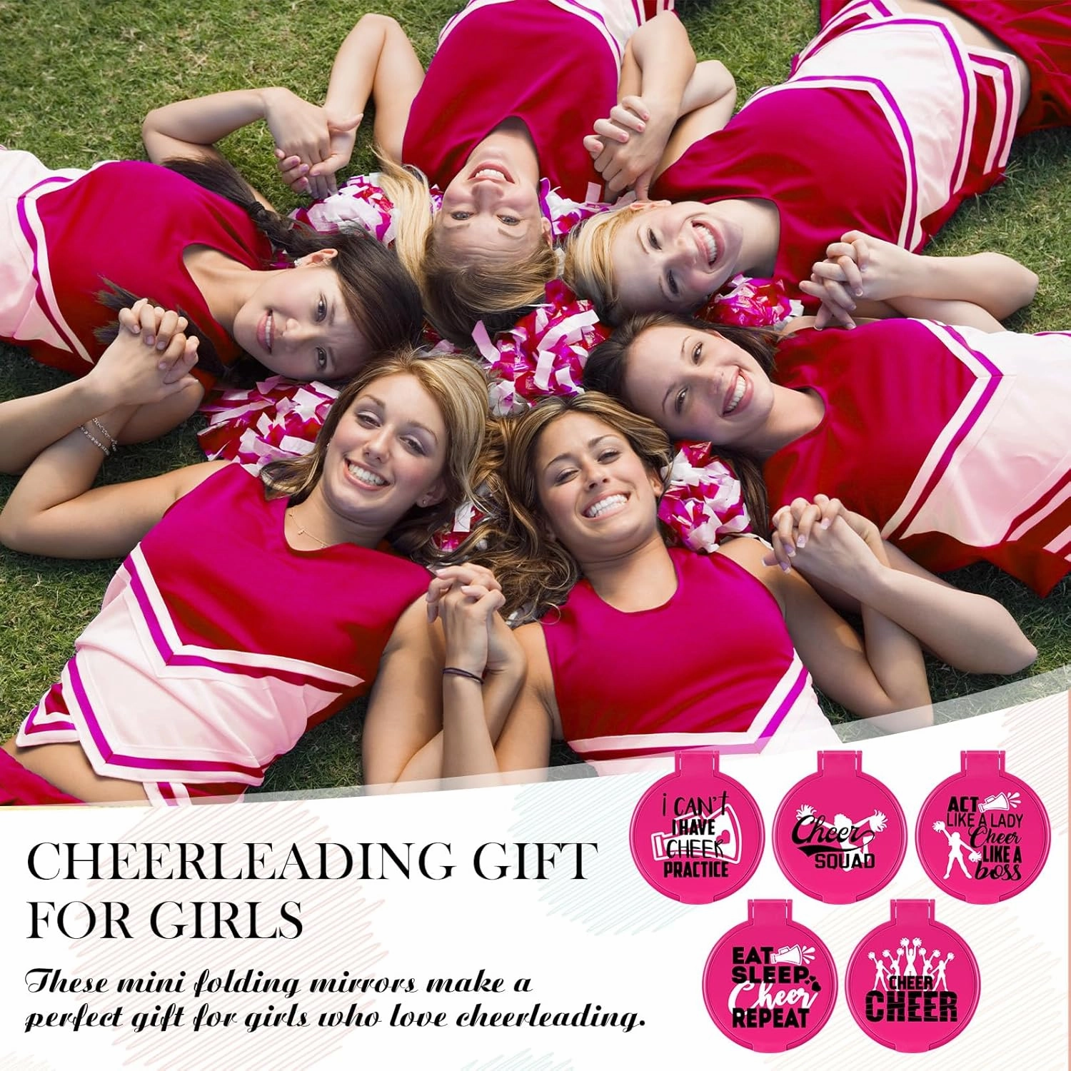 Zhehao 50 Pcs Cheerleader Mirror Gifts Compact Mirror Bulk Folding Pocket Purse Mirror Inspirational Cheer Gifts Travel Portable Mini Makeup Mirror for Cheerleading Team Graduation Friendship(Pink)