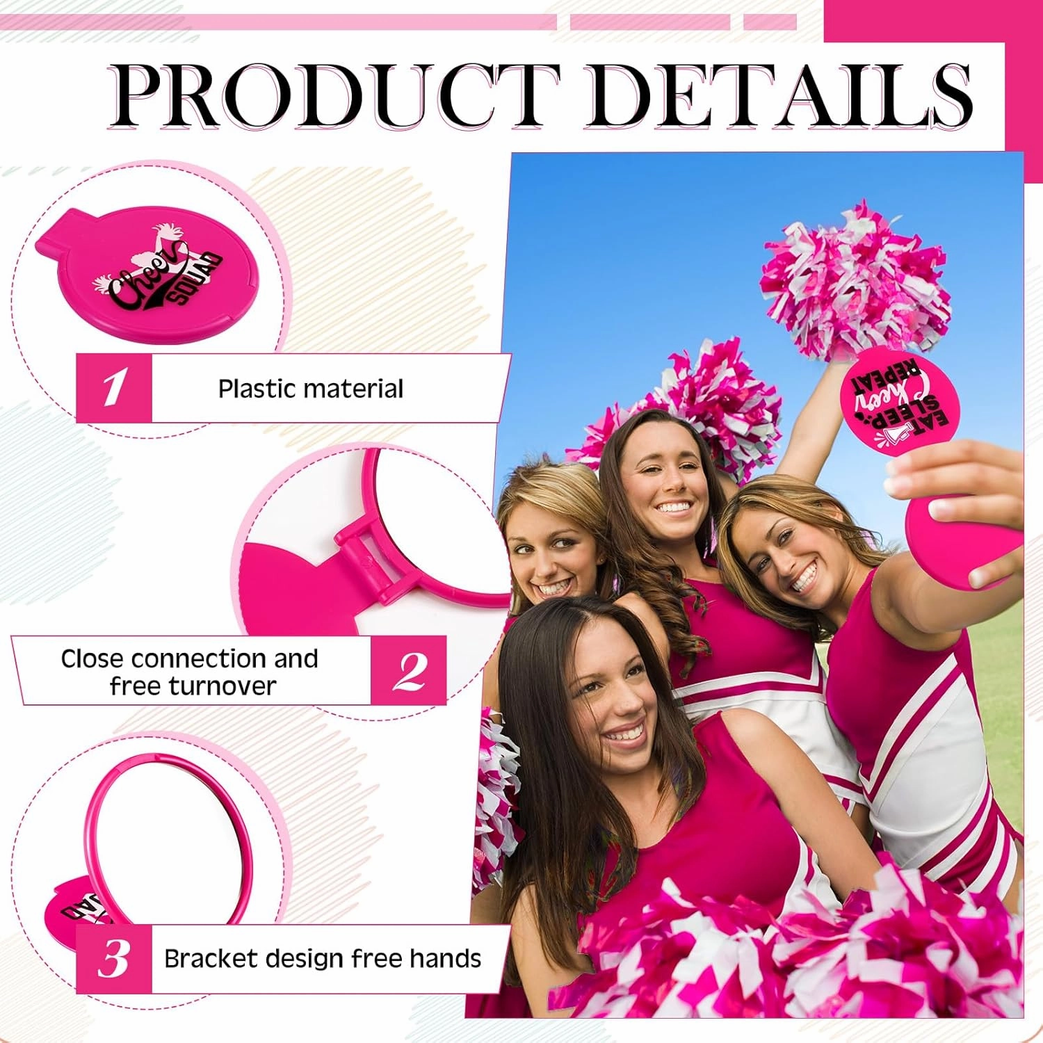Zhehao 50 Pcs Cheerleader Mirror Gifts Compact Mirror Bulk Folding Pocket Purse Mirror Inspirational Cheer Gifts Travel Portable Mini Makeup Mirror for Cheerleading Team Graduation Friendship(Pink)