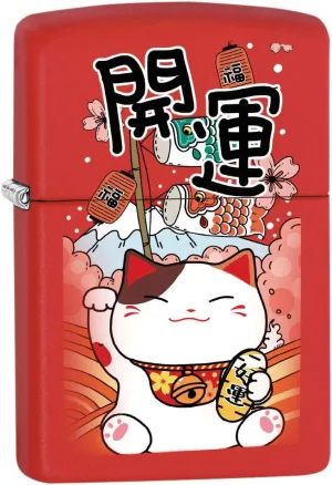 Zippo Lighter: Lucky Cat - Red Matte 80722