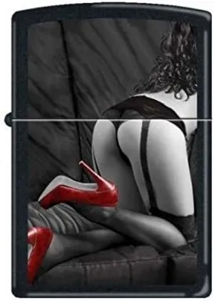 Zippo Red Shoes-Woman in Lingerie Black Matte Lighter, 2125