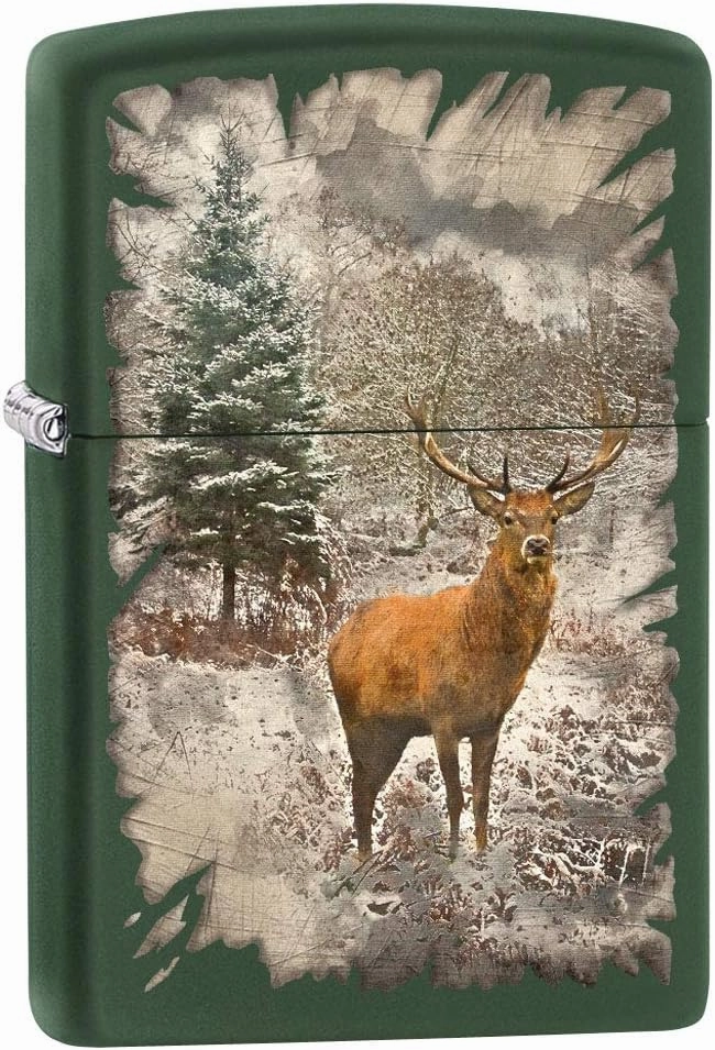 Zippo Lighter: Red Deer in The Woods - Green Matte 80517