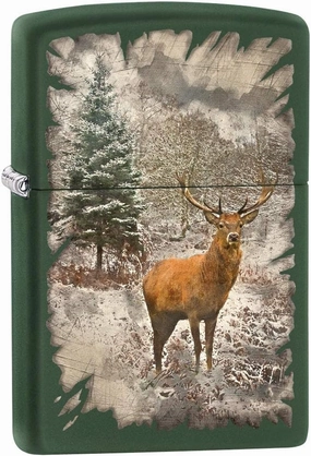 Zippo Lighter: Red Deer in The Woods - Green Matte 80517