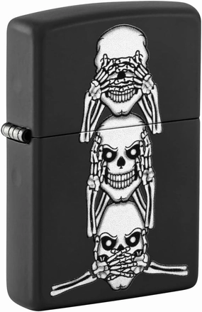 Zippo No Evil Skull Black Matte Pocket Lighter