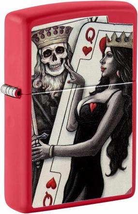 Zippo Skull King Queen Beauty Red Matte Pocket Lighter