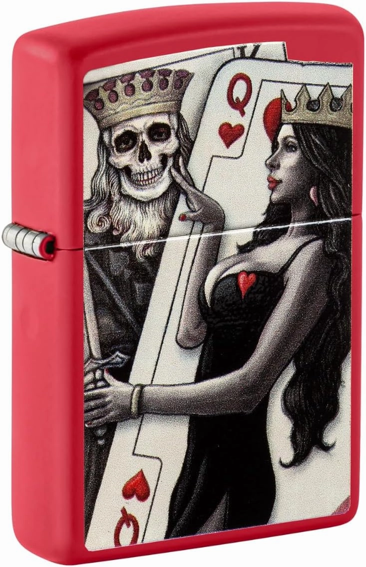 Zippo Skull King Queen Beauty Red Matte Pocket Lighter