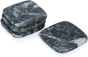Zodax Red or Brown Veined White or Black Verona Matte Marble Coasters - Set of 4 (Nero Marquina)