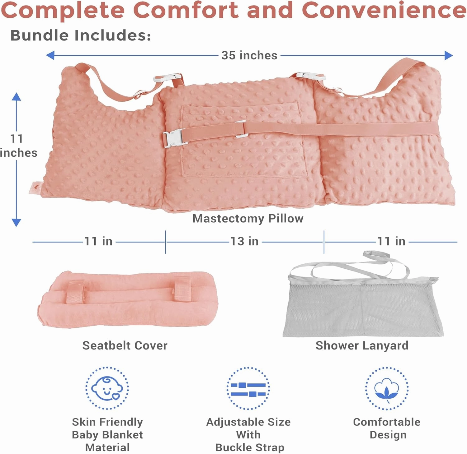 Zomaple Mastectomy Pillow - Post Surgery Pillow, Mastectomy Recovery Must Haves, Breast for After Heart Surgery Gift, Reduction & Augmentation Patients Sleeping, Recovery Seatbelt Protection (Peach)