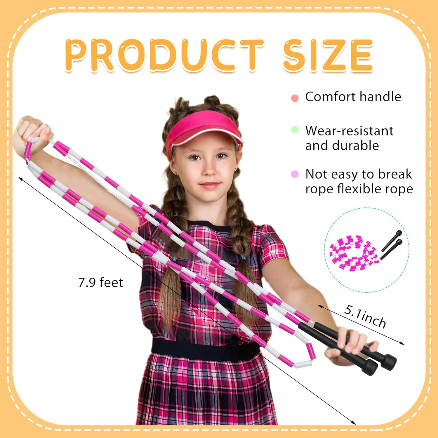 Zubebe Beaded Jump Rope for Kids, 7.9 Feet Adjustable Length, Segmented Double Dutch Jump Rope for Women Men Keeping Fit, Workout and Weight Loss
